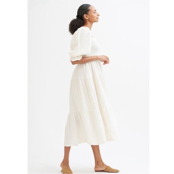 Nothing Fits But Kiko Woven Gauze Puff Sleeve Square Neck Midi Dress Cream S/M - Picture 2 of 11